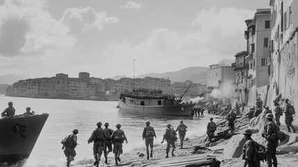 U.S. troops landing in Italy during World War II in 1943