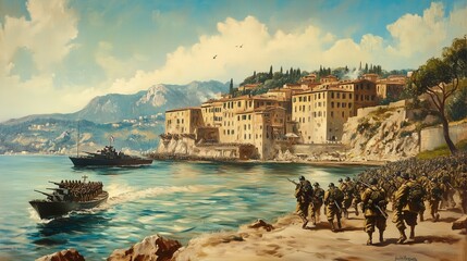 U.S. troops landing in Italy during World War II in 1943