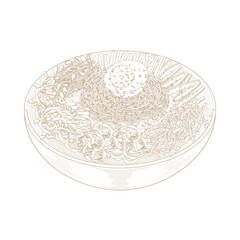 Vector Illustration Logo Line art Makguksu or Korean Spicy Buckwheat Noodles