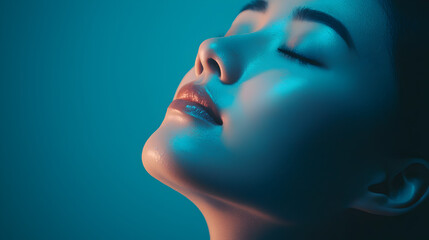 Serene Portrait of a Woman with Closed Eyes and Soft Light Glow