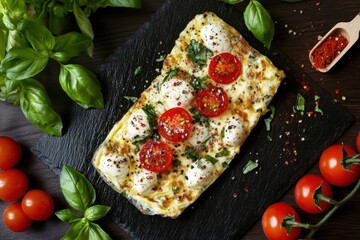 Delicious Baked Omelette with Mozzarella, Cherry Tomatoes, and Basil