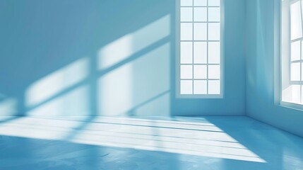 Obraz premium Abstract empty room with shadow on blue wall and sunlight from window