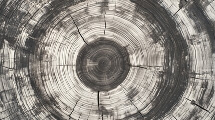 Warm gray cut wood texture. Detailed black and white texture of a felled tree trunk or stump. Rough organic tree rings with close up of end grain.
