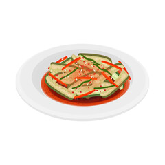 Vector Illustration Logo Clipart Oi Sobagi or Cucumber Pickled Kimchi on a White Plate