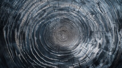 Fototapeta premium Warm gray cut wood texture. Detailed black and white texture of a felled tree trunk or stump. Rough organic tree rings with close up of end grain.