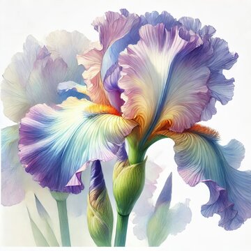 Ayame Dream A watercolor illustration featuring an iris flower w