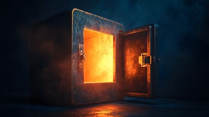 Fototapeta premium Glowing Interior Of An Open Rusty Metal Box