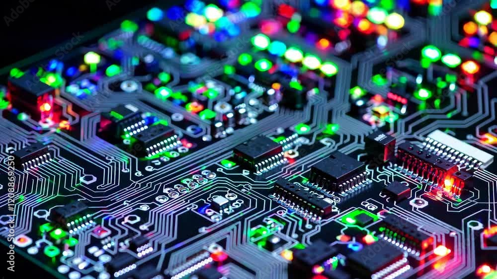 Leinwandbilder close-up view of a vibrant computer circuit board, showcasing intricate electronic components and co
