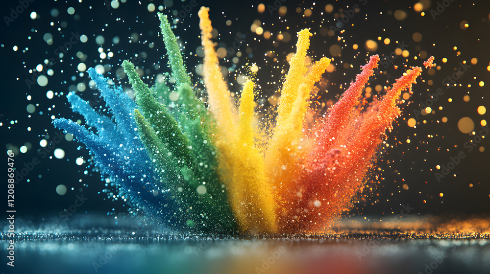 Poster a vibrant explosion of colored powder creates a striking visual effect, showcasing dynamic splashes 