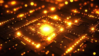 Fototapeta premium Glowing Circuit Board Lights Shine Brightly