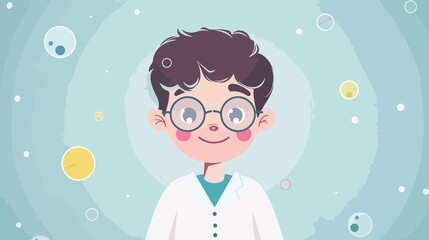 Smart Young Boy Scientist in Glasses Flat Vector Illustration