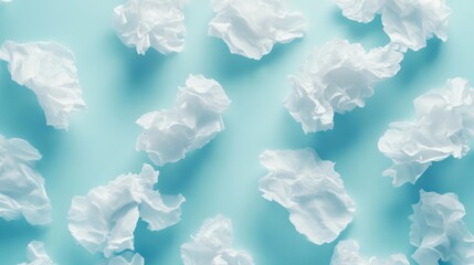 Crumpled White Paper on Soft Blue Background in Artistic Arrangement