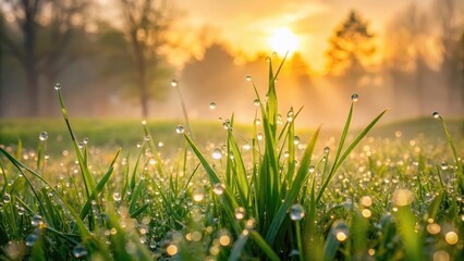 Misty Morning Dew on Spring Grass, morning light, dewy grass,  morning light, dewy grass