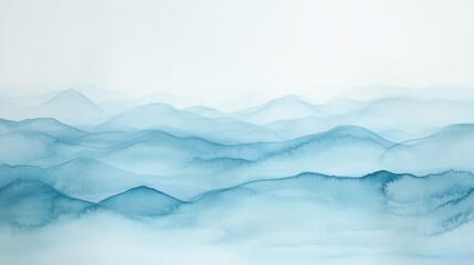 Obraz premium Serene Watercolor Landscape with Soft Blue Mountain Range