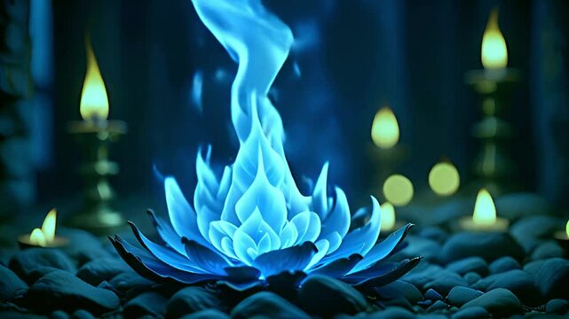 blue fire burning ice flower background
