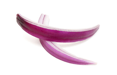 Red onion rings on white background