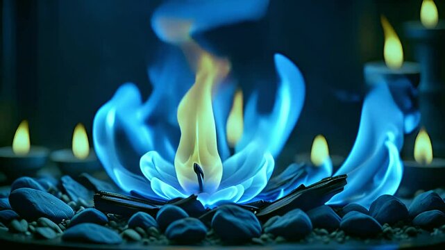 blue fire burning ice flower background