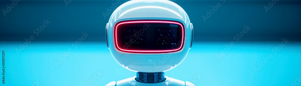 Poster futuristic robot with glowing features in a sleek design.