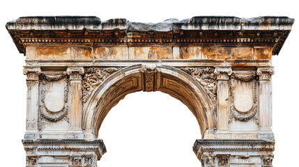 Obraz premium Historic stone archway showcasing intricate architectural design and ancient craftsmanship isolated on transparent background
