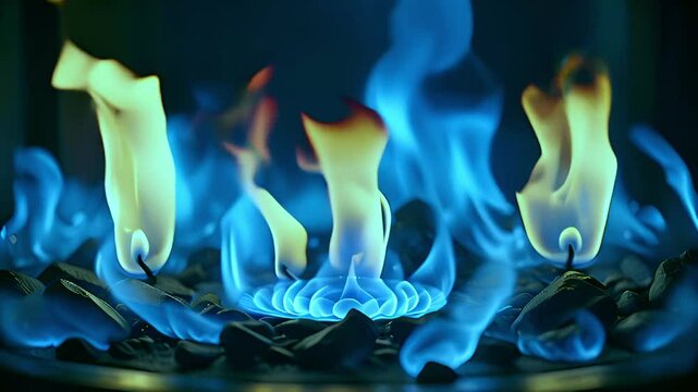 blue fire burning ice flower background