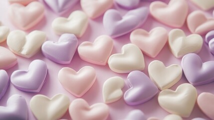 Obraz premium Soft Pastel Heart Shapes in Pink Purple and White on Delicate Surface