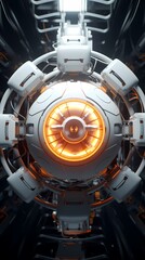 Digital technology orange and white space station ball poster background