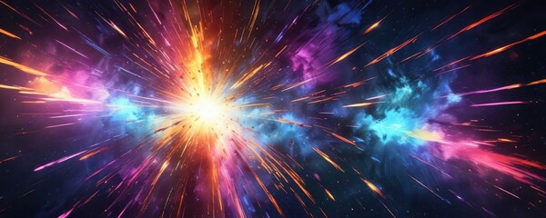 Fototapeta premium Radiant abstract explosion of colorful pixels in a cosmic background, colorful pixels, cosmic background