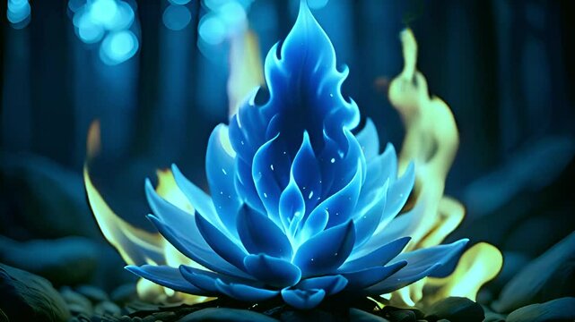 blue fire burning ice flower background