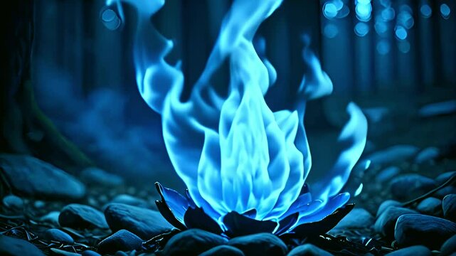 blue fire burning ice flower background
