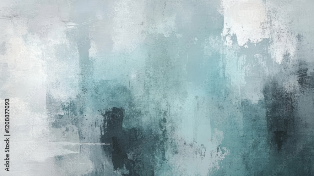 Poster abstract art in cool tones with texture and soft brush strokes