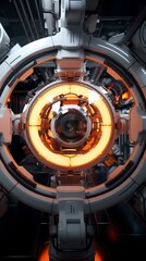 Fototapeta premium Digital technology orange and white space station ball poster background