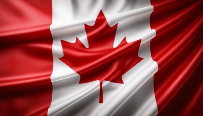 Canadian flag with iconic red maple leaf on a waving fabric background
