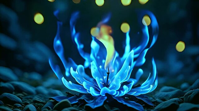 blue fire burning ice flower background