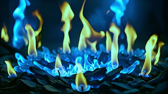 blue fire burning ice flower background
