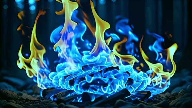 blue fire burning ice flower background
