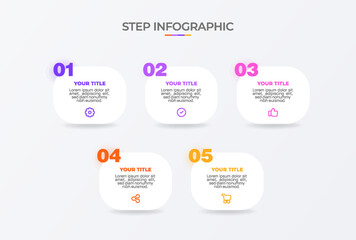 Infographic template. 5 Step timeline journey, Flat simple infographics design template. Presentation graph. Business concept with icon 5 options or steps. Background vector illustration.