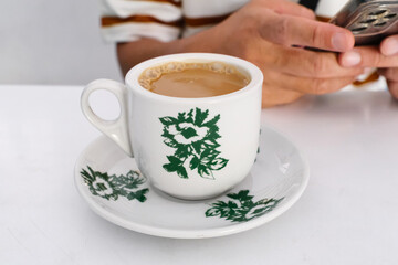 A cup of coffee. Kopitiam, traditional coffeeshop popular in Malaysia
