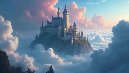 Majestic Castle Above the Clouds Fantasy Art Print