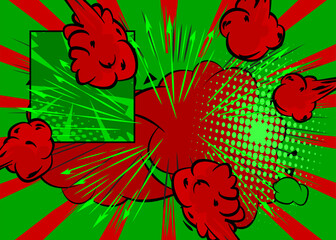 Cartoon green and red background, comic book backdrop. Retro vector comics pop art design.