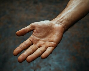 Fototapeta premium Close-up of a man's open palm, showing texture and detail.