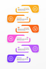 Infographic template. 6 Step timeline journey, Flat simple infographics design template. Presentation graph. Business concept with icon 6 options or steps. Background vector illustration.