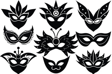 Fototapeta premium Vector illustration festive masks silhouette in black on a white background