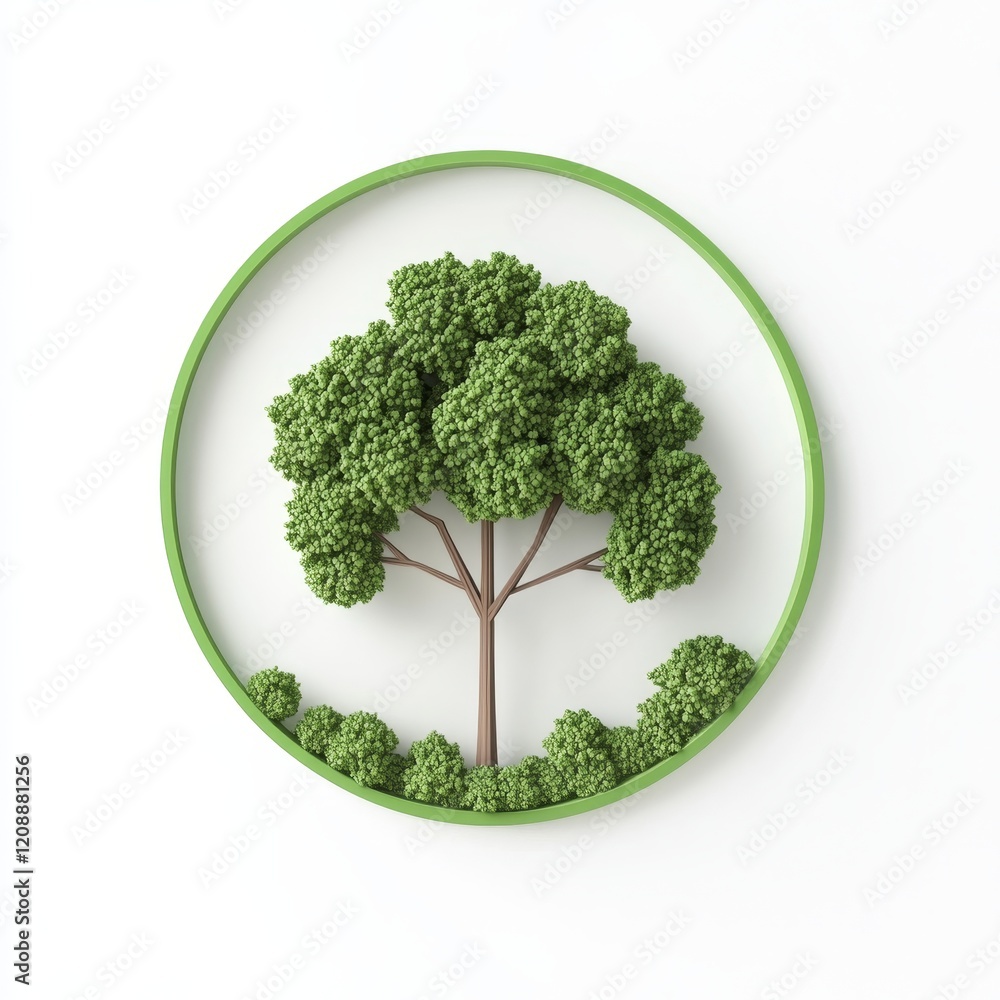 Poster Artistic Representation of a Tree in Green Circular Frame Design