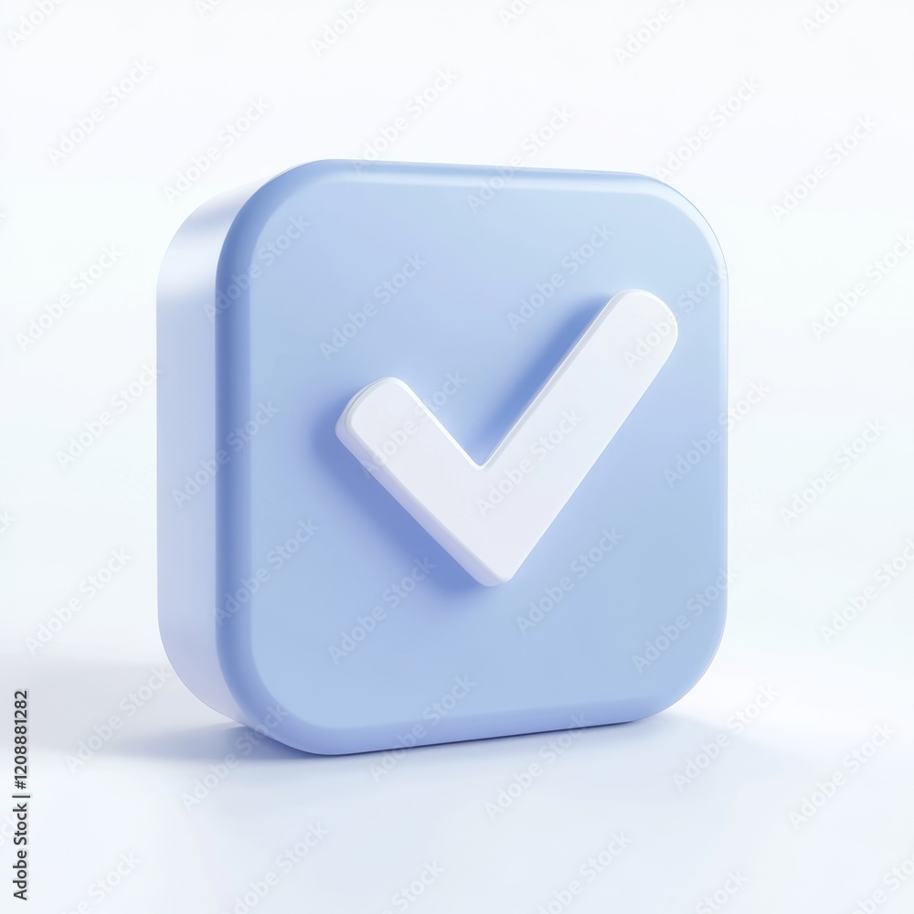 Poster 3d render of a blue checkmark icon on a soft background