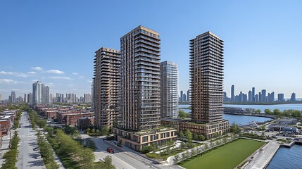Fototapeta premium Modern Waterfront Apartment Buildings Cityscape View