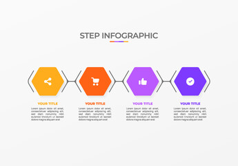 Infographic template. 4 Step timeline journey, Flat simple infographics design template. Presentation graph. Business concept with icon 4 options or steps. Background vector illustration.