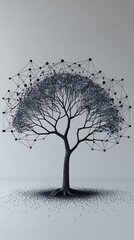 Interconnected neural networks: the tree of knowledge in digital representation, symbolizing data connectivity, artificial intelligence, and the intersection of technology with natural systems

