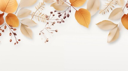 Aesthetic autumn leaves on neutral background. 