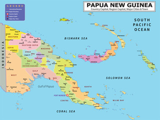 Fototapeta premium Australian Countries Geography Political map. Political map of country with capital, province or state capital, major cities and town.