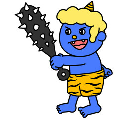 金棒を持つ青鬼パステルカラー